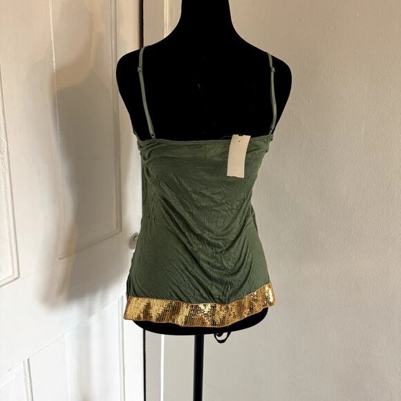 Y2K Deadstock NWT Crinkled Green Tank Top with Gold Sequins Women's Size Medium - Picture 4 of 4